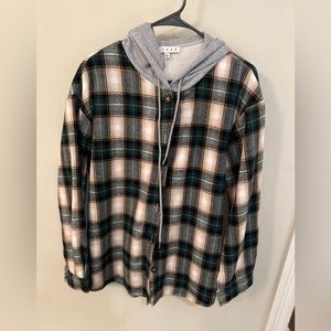 Flannel plaid hoodie jacket. HYGVE L from shopimpressions.com.